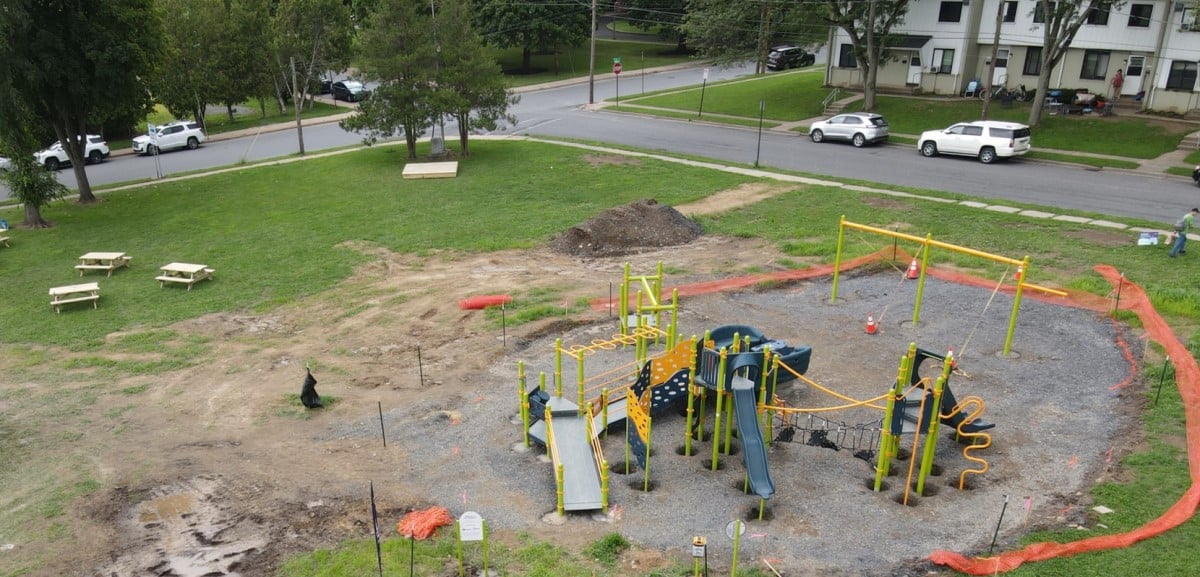 Drone view of the new playground built by volunteers.